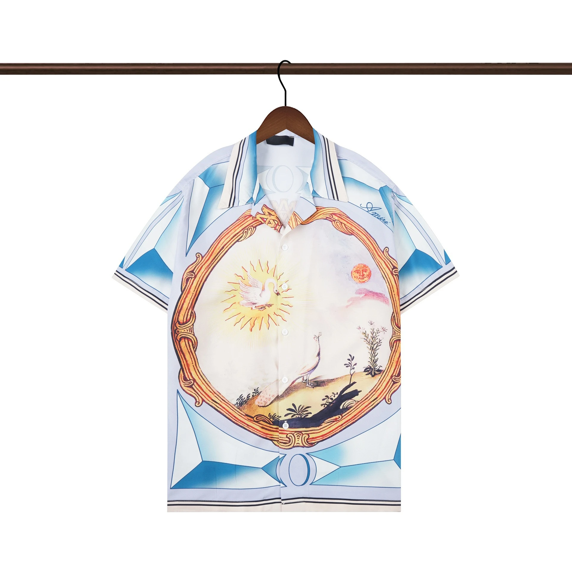 2024 Summer Fashion Brand  Letter Printed Pattern CampCollar Short Sleeved Shirt for Men Hawaiian Beach Silk Shirts Men Shirt