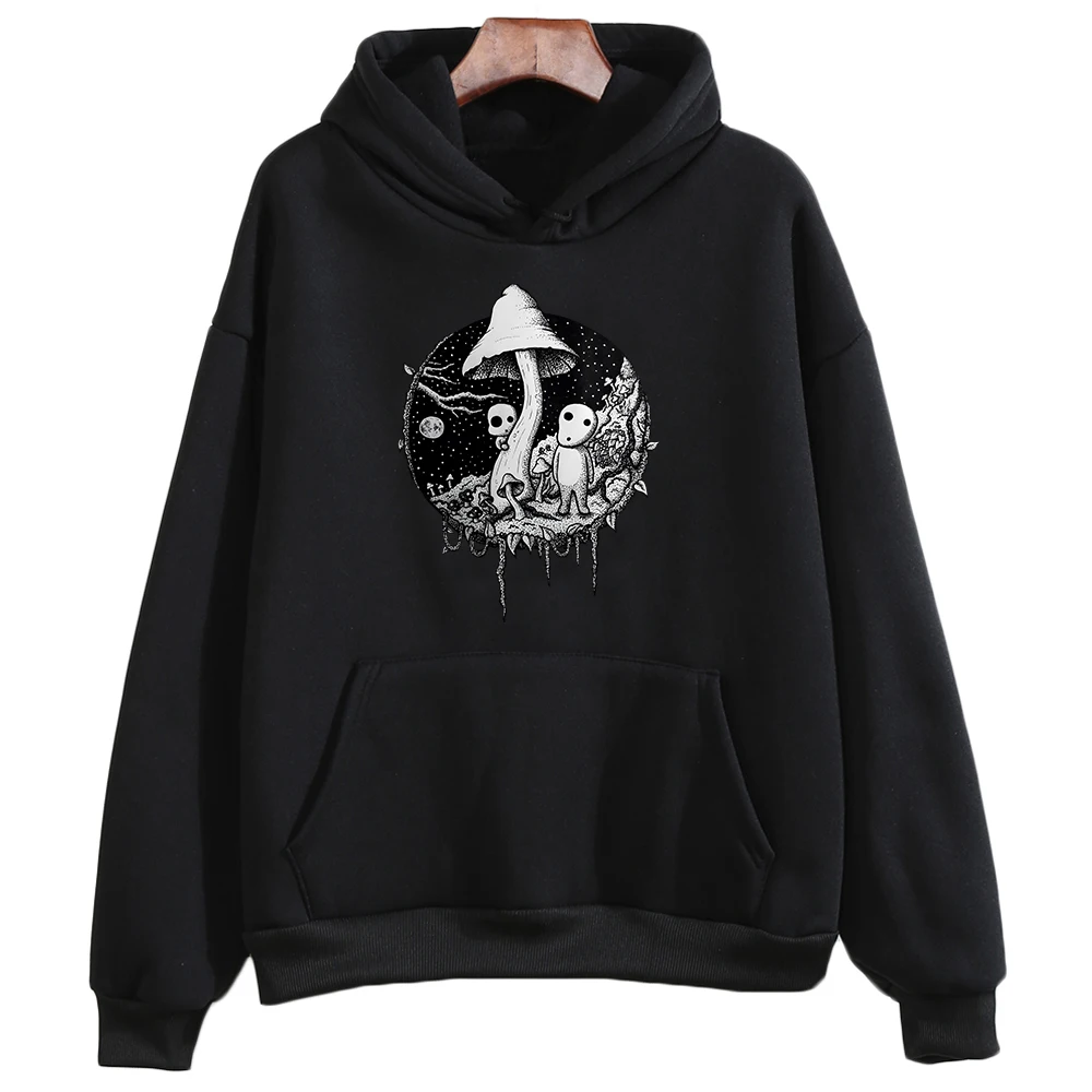 

Mononoke Hime Tattoos Mushroom Hoodies Anime Miyazaki Hayao Graphic Sweatshirts Cartoon Printing Pullovers for Girls Kawaii Tops