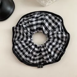 Elegant Black and White Plaid Scrunchie Hair Accessory (Big Plaid)