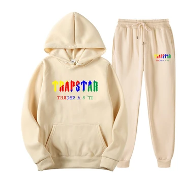 2022 New Brand TRAPSTAR Printed Sportswear Men 14 colors Warm Two Pieces set Loose hoodie sweatshirt + pants set Hoodie jogging 1