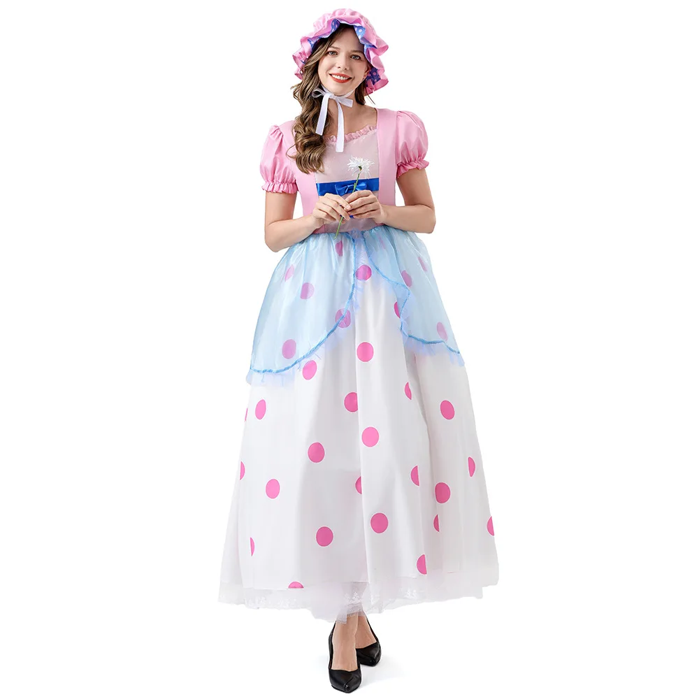 Story Toy Bo Peep Cosplay Costume Long Dress Halloween Performance Clothing Women Role Play Shepherdess Fancy Dress