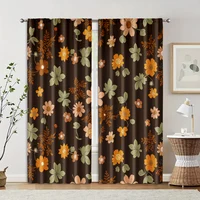2pcs, Window Curtain Boho Leaf & Black Flower Peel 100% Polyester (without rod) Decorations For Home Use for Living Room, 2