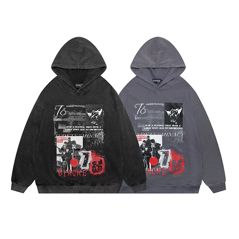 

Men American Streetwear Fashion Hip Hop Loose Casual Pullover Hoodie Women Oversized Vintage Washed Cotton Hooded Sweatshirt