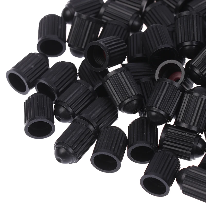 100PCS Car Tire Valve Plastic Black Bike Tyre Valve Caps O Rubber Ring Covers Dome Shape Dust For Car Motorcycle Cap Decor