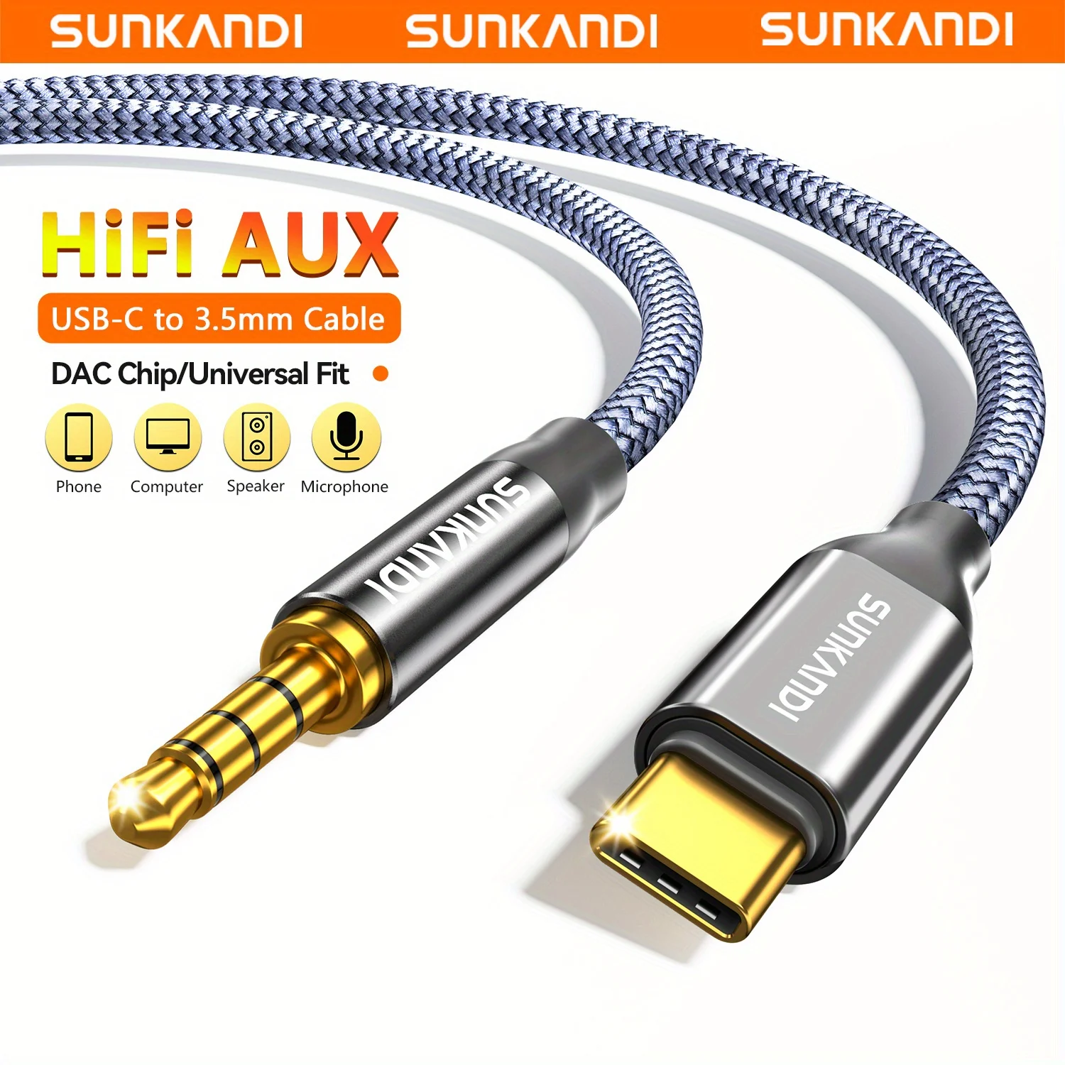 High-Quality USB C to 3.5mm Audio Cable with DAC – Premium Type C to Headphone and Stereo Cord