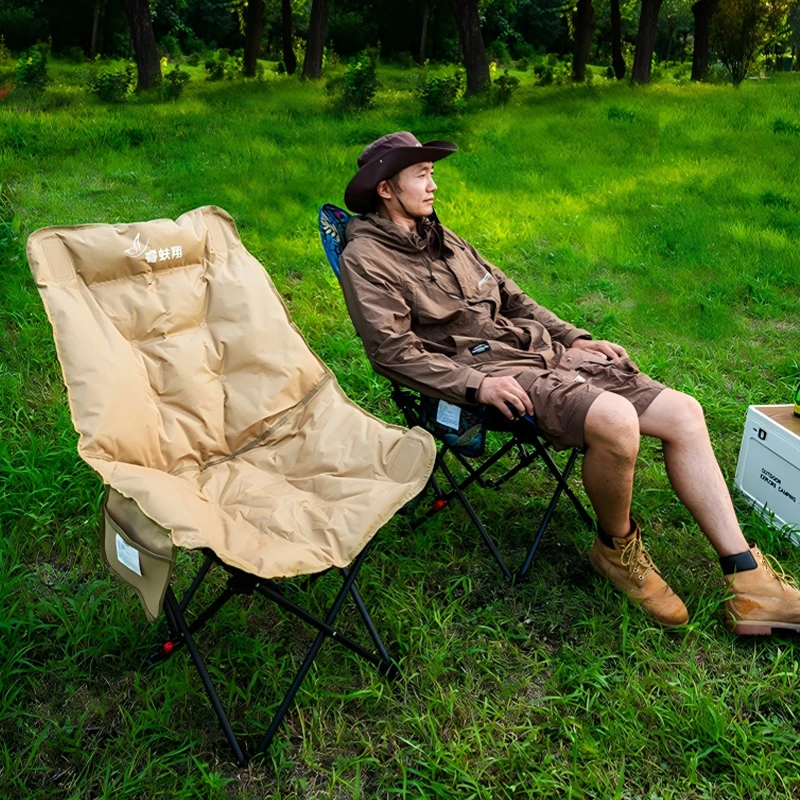 Moon Chair Portable Camping Chair Cotton Padded Fold Outdoor Leisure Chair Adjustable Backrest For Beach Picnic With Storage Bag