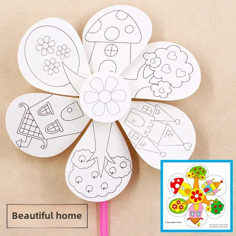 Blank Windmill DIY Art Material Kit for Children Graffiti Coloring Educational Toys Handmade Craft Making Kindergarten Supplies
