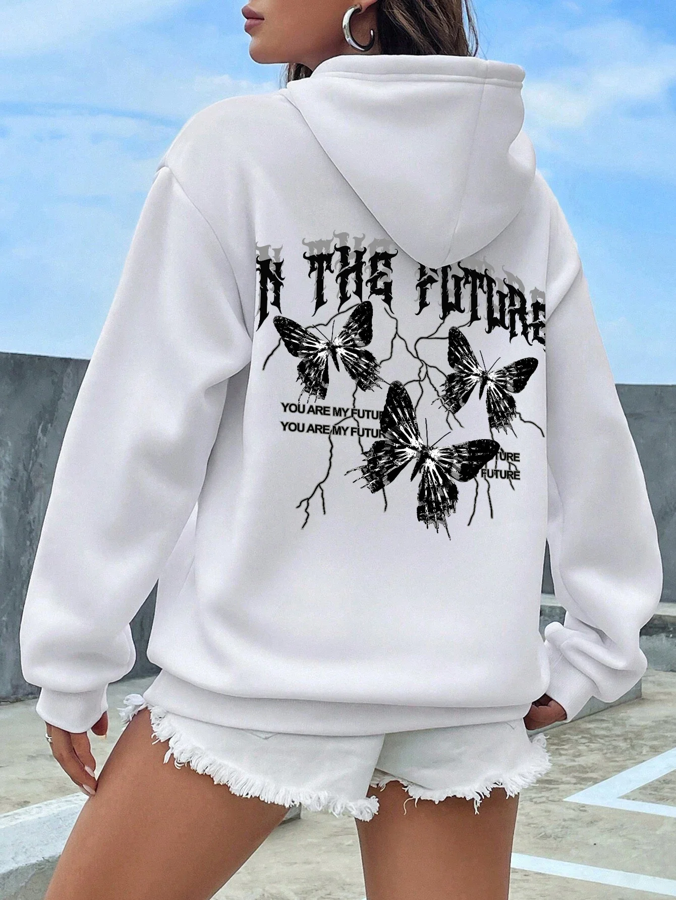 

In The Future Dark Black Butterfly Printed Hoodies Female Fashion Hoodie Street Casual Hoody Autumn Fleece Women'S Streetwear