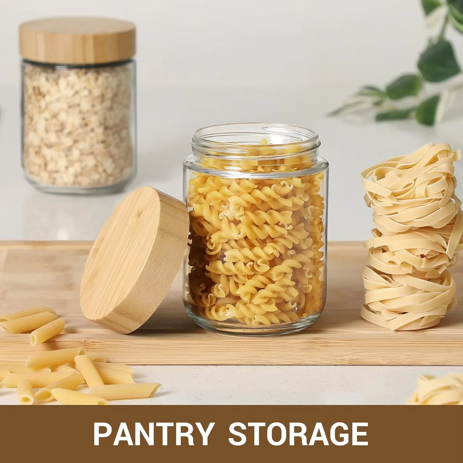 Glass jars with Airtight Lids Oats Containers with Bamboo Lids Wide mouth Mason Salad Glass Food Storage for Snacks Yogurt Spice 6