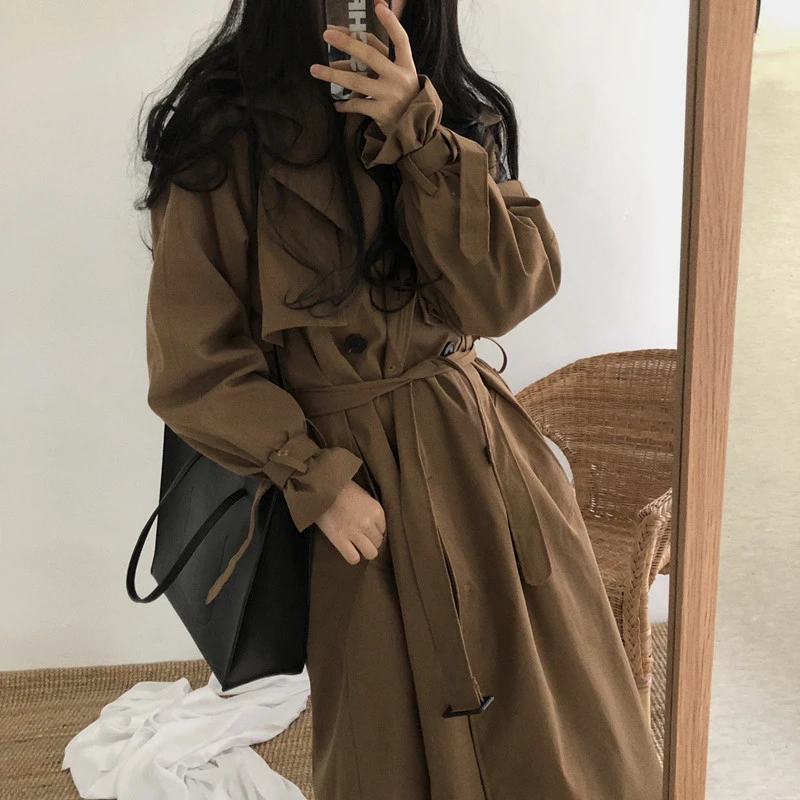 Women's New Retro Trench Coat Casual Women's Long Coat Loose Coat Autumn and Winter Fashion Double-breasted Trench Coat Femme autumn khaki black trench coat men fashion casual long coat men korean loose oversized windbreaker jacket mens overcoat m 2xl