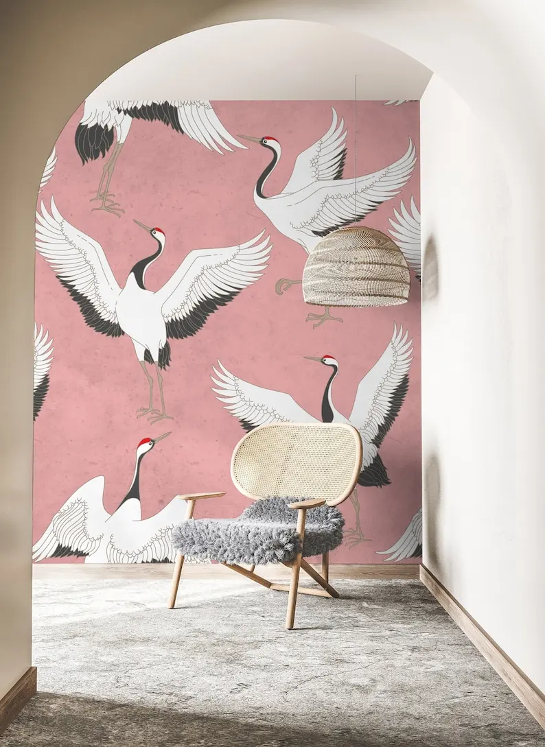 

Crane Birds Wallpaper Peel and Stick | Chinese Bird Wall Mural