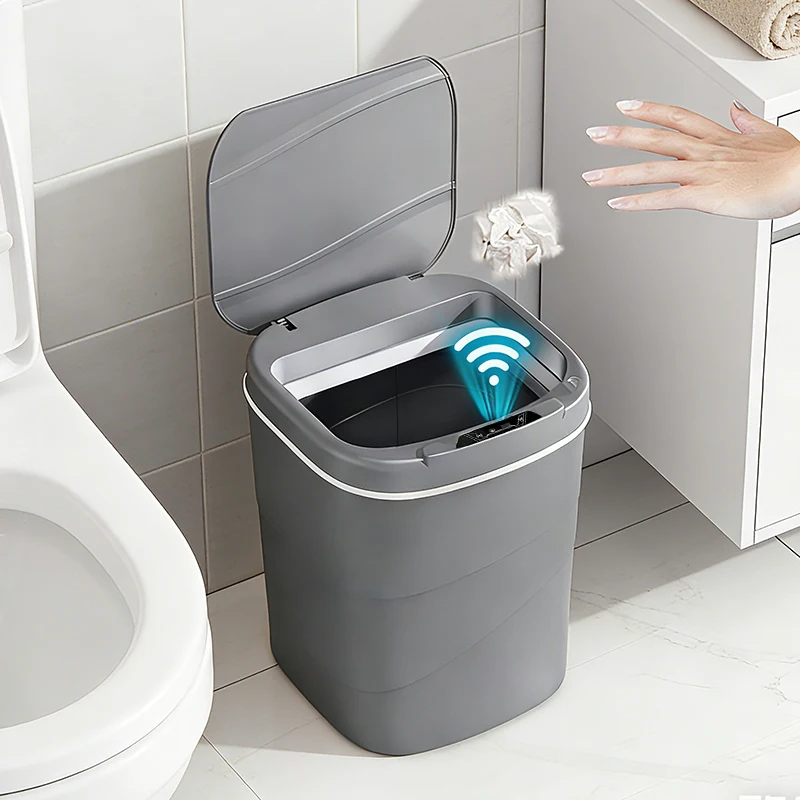 ถังขยะอัตโนมัติแบบเซ็นเซอร์อัจฉริยะ ผลิตจากพลาสติก ปิดเองได้ ใช้พลังงานจากแบตเตอรี่ เหมาะสำหรับห้องครัว ห้องน้ำ บ้าน และสำนักงาน 1