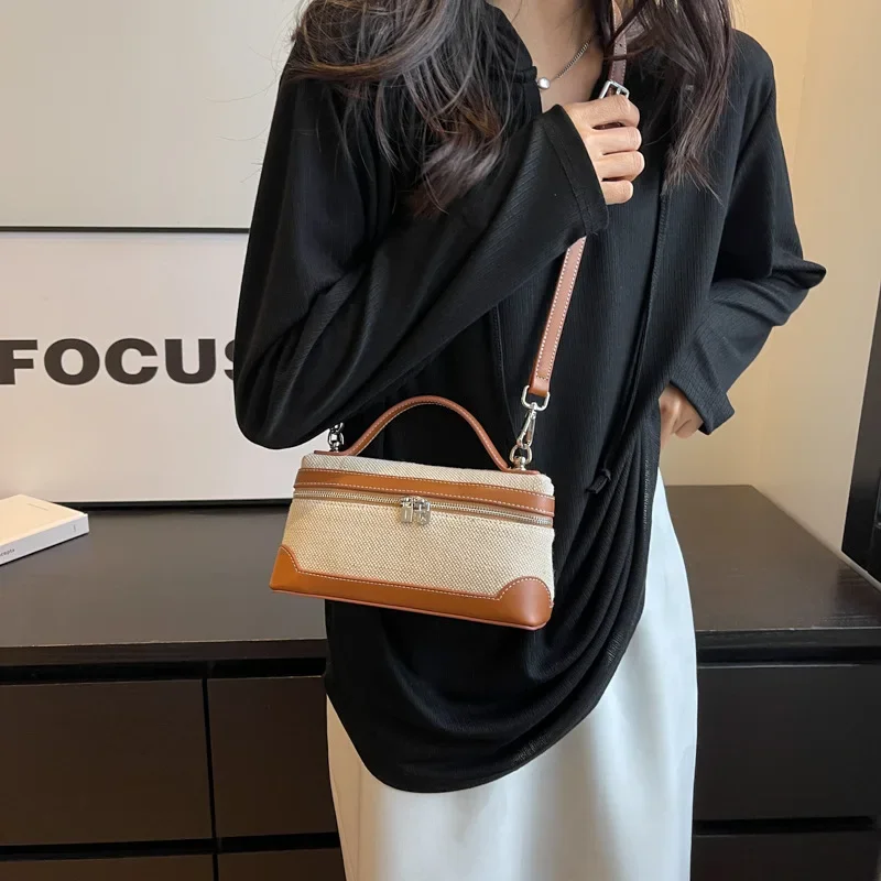retro canvas handbag for women,women’s summer crossbody bag,contrast color casual handbag,small square canvas shoulder bag,casual women’s sling bag,retro fashion canvas purse,lightweight canvas handbag