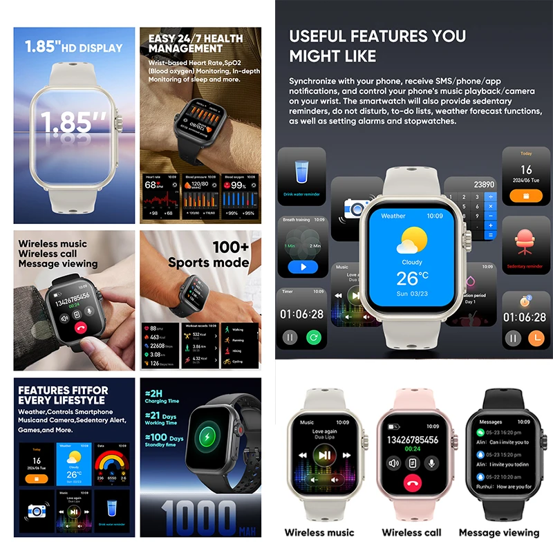 2025 Fashion Women Watch Ultra2 SE Smart Watches 1000mAh 1.85"AMOLED Full Touch Screen BT Call Smartwatch For Android IOS Ladies 2