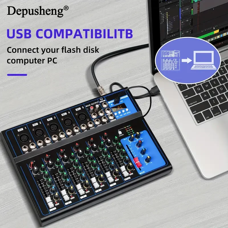 Audio Mixer Professional 4 7 Channels Audio Mixer USB interface BT DJ 48V Sound Mixing Console for Computer MP3 microphone Recording