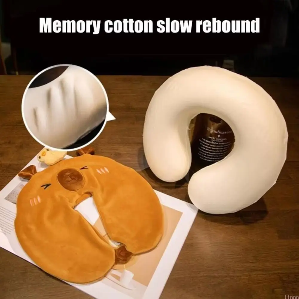 Capybara Travel U-Shaped Pillow Double-sided Animal Neck Support Cushion Washable Slow Rebound Napping Headrest Pad