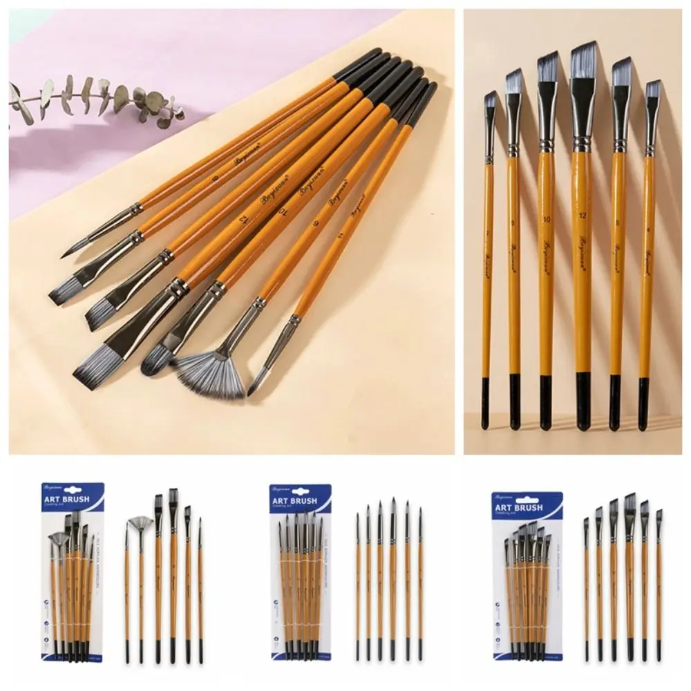 

Synthetic Nylon Hair Painting Brushes Kits Round Head Wooden Handle Acrylic Oil Brushes Spike Head Stationery Drawing Tool