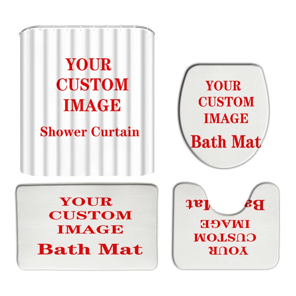 Shower Curtains Polyester Bathroom Curtain Set Anti-skid Rugs Carpet Toilet Lid Cover Bath Mat Sets