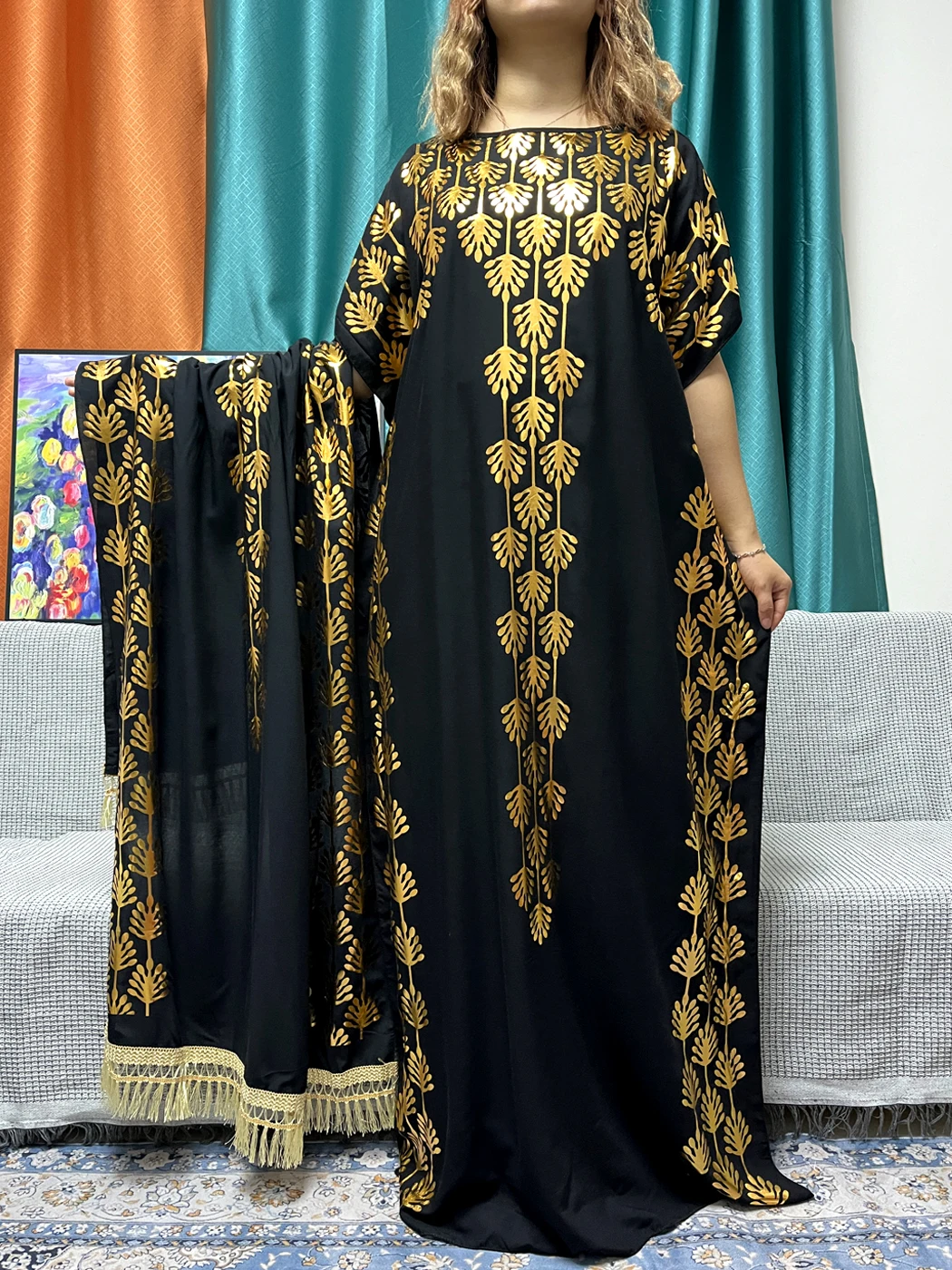 Muslim Abayas For Women Appliques Pure Color Loose Femme Robe Prayer Garment African Nigeria Dresses With 160x80cm Shawl Scarf