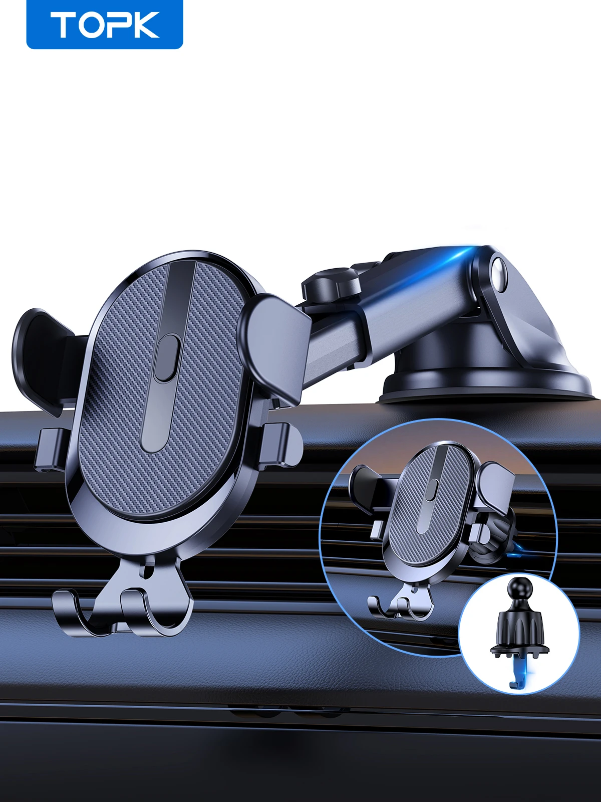 TOPK Car Phone Holder Adjustable Mount with 360° Rotation For Dashboard
