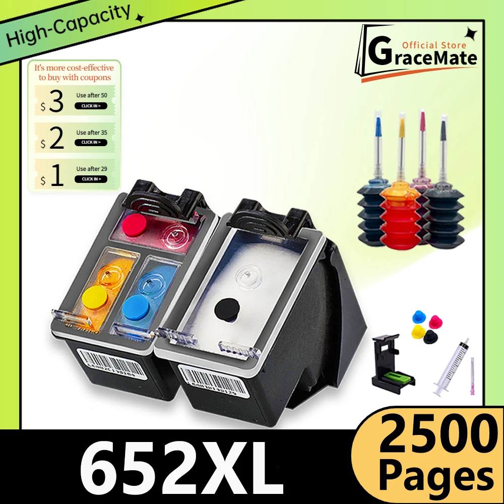 

652XL Ink Cartridge Compatible for HP 652 XL Hp652 Cartridge for DeskJet 1115 2135 2136 2138 3635 3636 3835 4535 4675 Printers