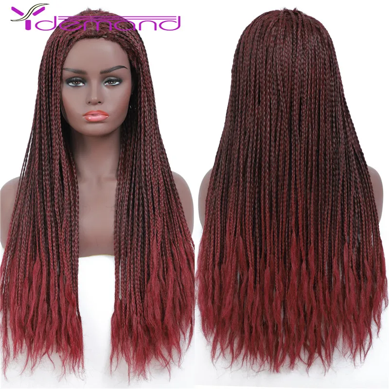Y Demand Long Black Braided African Wig Headband Box Braids Wig Natural Synthetic Braiding Hair For Afro Women/Men