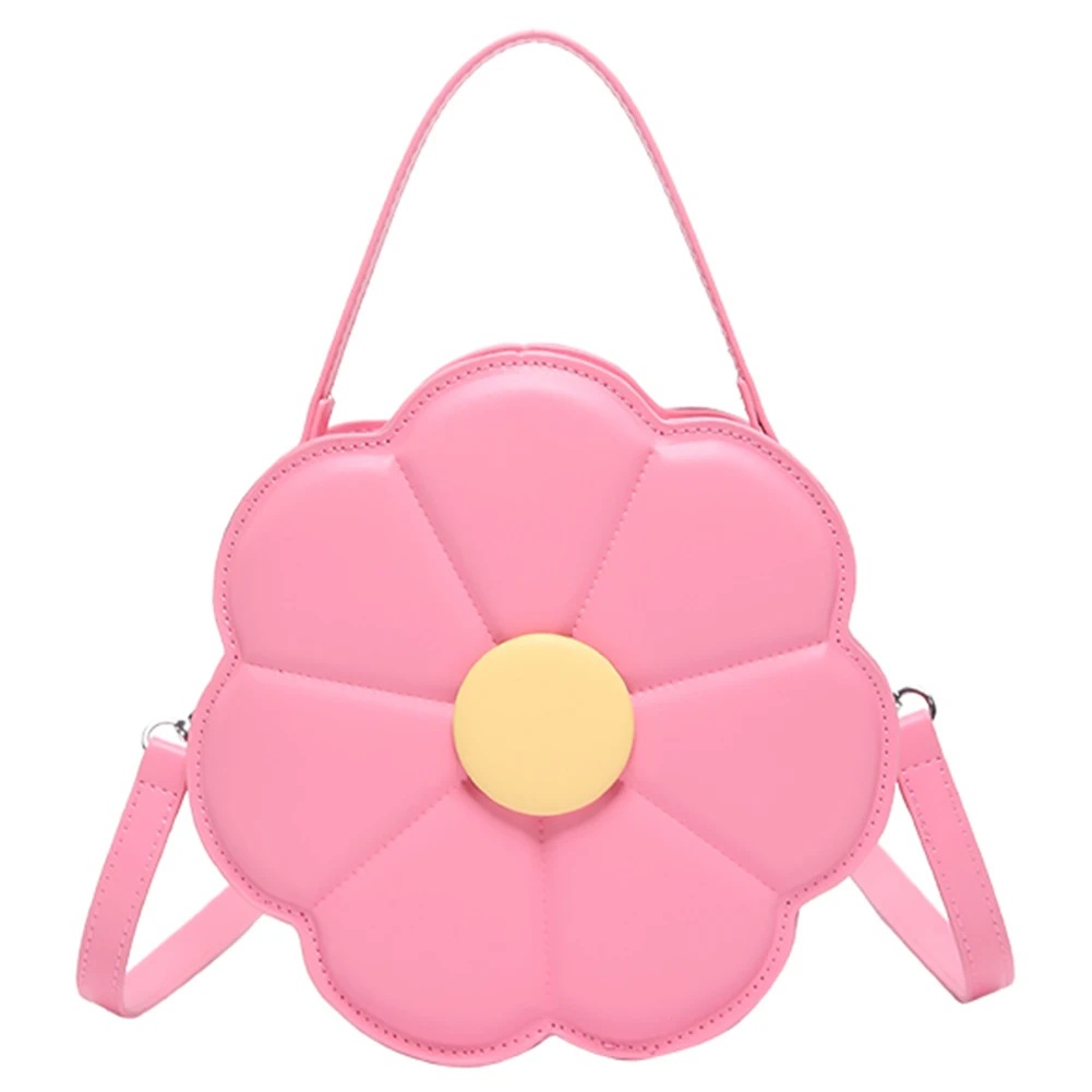 Flower Shaped Shoulder Bag PU Leather Trendy Crossbody Bag Cute Top Handle Bag with Double Zipper for Women and Girls 2