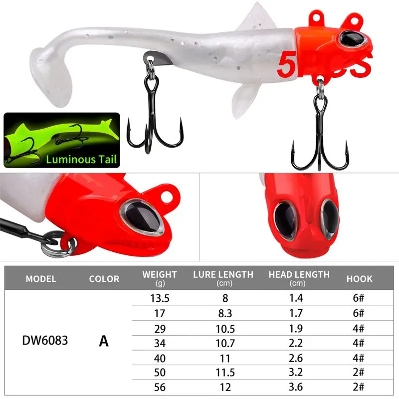 5PCS Luya Fake Bait Sharp Hook Tip Quick Fish Fake Bait Universal In The Whole Water Area Soft Bait Waters All Waters