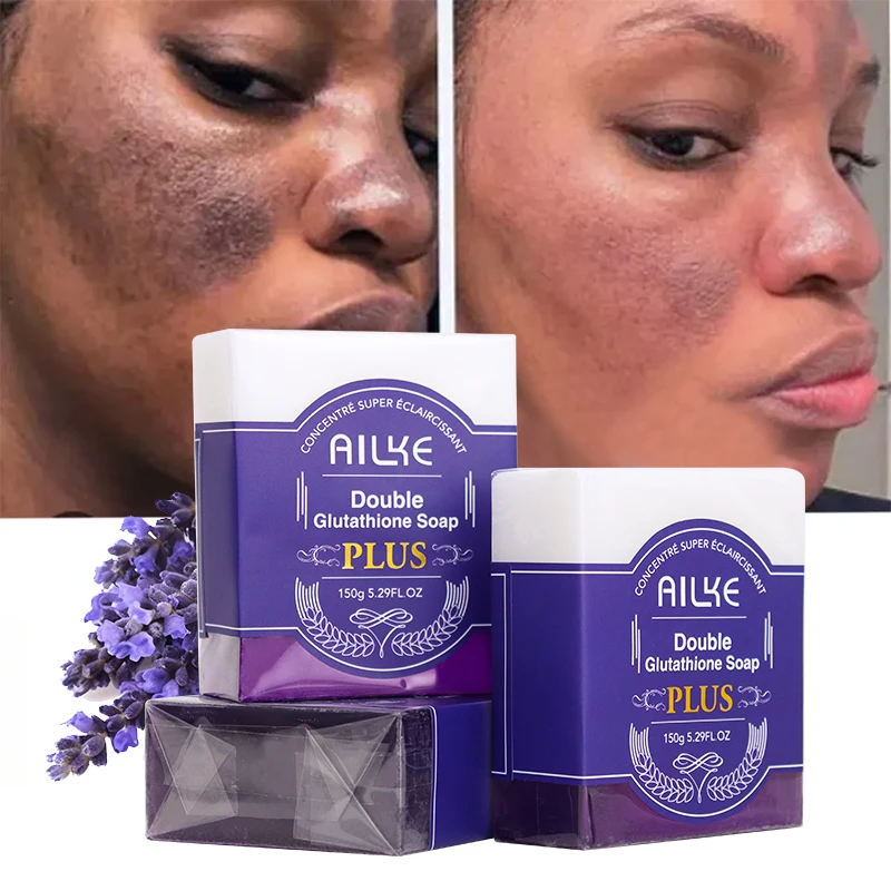 AILKE Double Glutathione PLUS Whitening Soap Bar, Reduce Dark Spots, Deep Clean Skin, Natural Lavender Scented for Face & Body