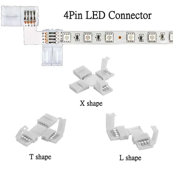 DC 12V 4Pin RGB LED มุม 8 มม.10 มม.Led Strip Light ตัวเชื่อมต่อ L T X รูปร่าง 90 องศา LED Solderless อุปกรณ์เสริม 1