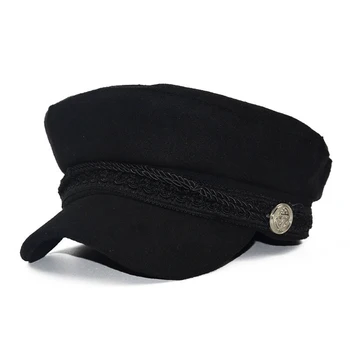 Fashion Women Men Spring Autumn Sailor Black Ladies Beret Top Captain Cap Travel Octagonal Hat 1