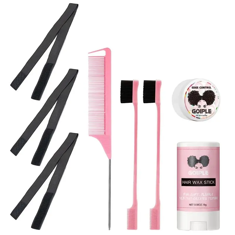 Description Picture 2 of itemGOIPLE Hairstyle 8PCS Kit Hair Wax Stick Edge Control for Smoothing Hair Rat Tail Comb Edge Brush Wig Elastic Band Travel Suit