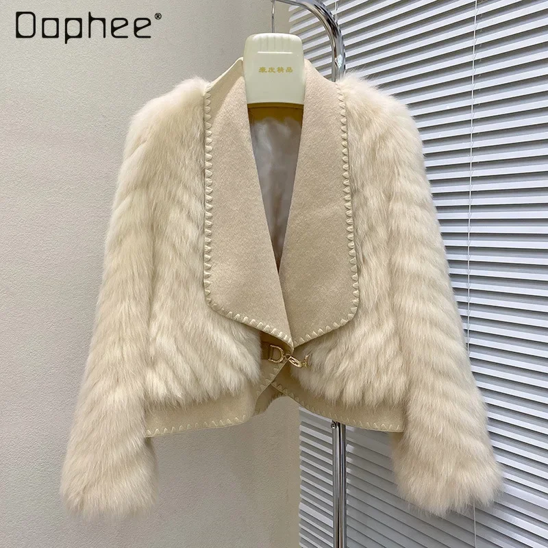 

Fashion Young Fur Stitching Woolen Coat Women 2023 Autumn Winter New Fox Fur Stitching Furry Short Fur Clothing Coat Female