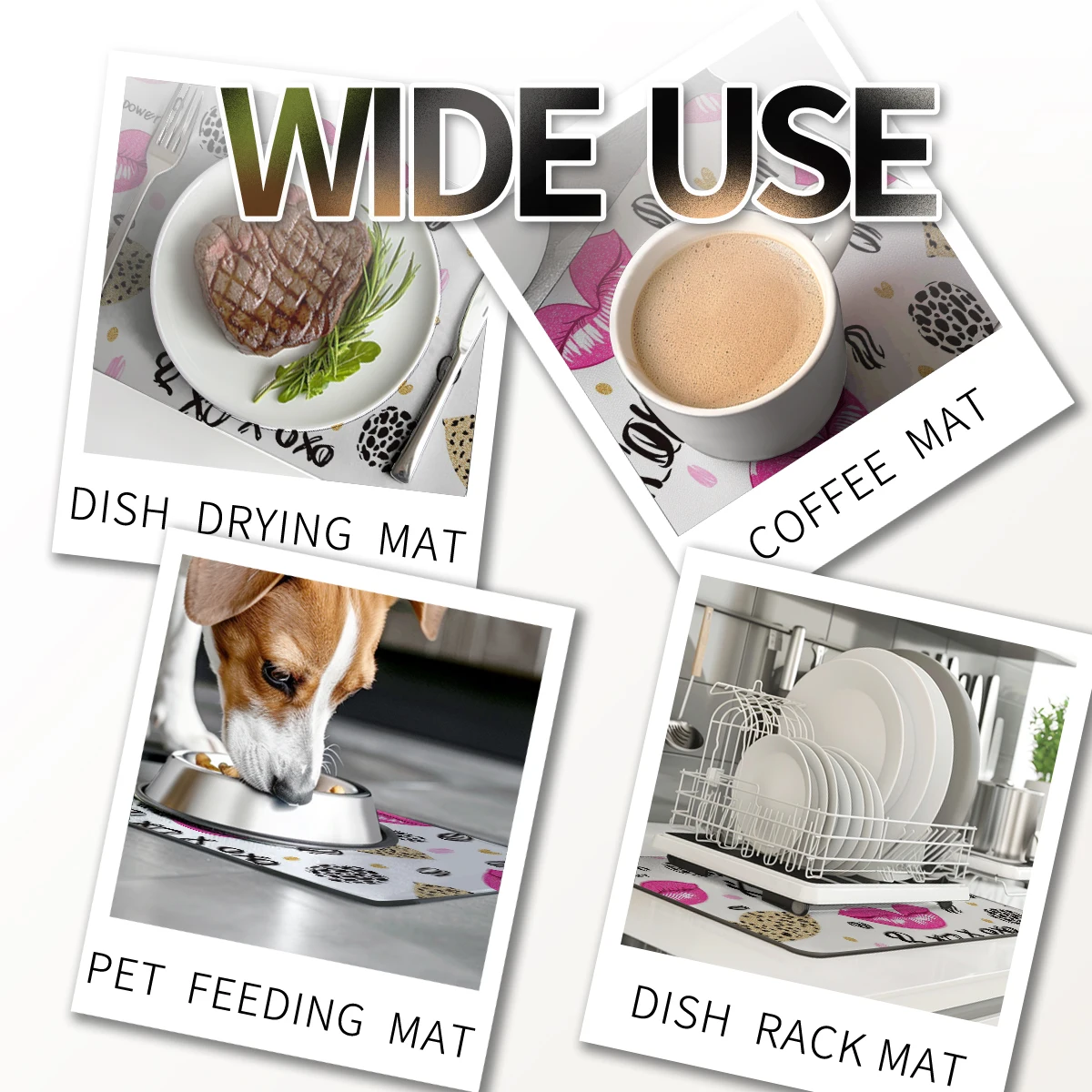 Kitchen Absorbent Drying Mat Barbie Pink, Red Lips, Abstract Kitchen Table Decoration & Accessories Color Pattern Tables Mats