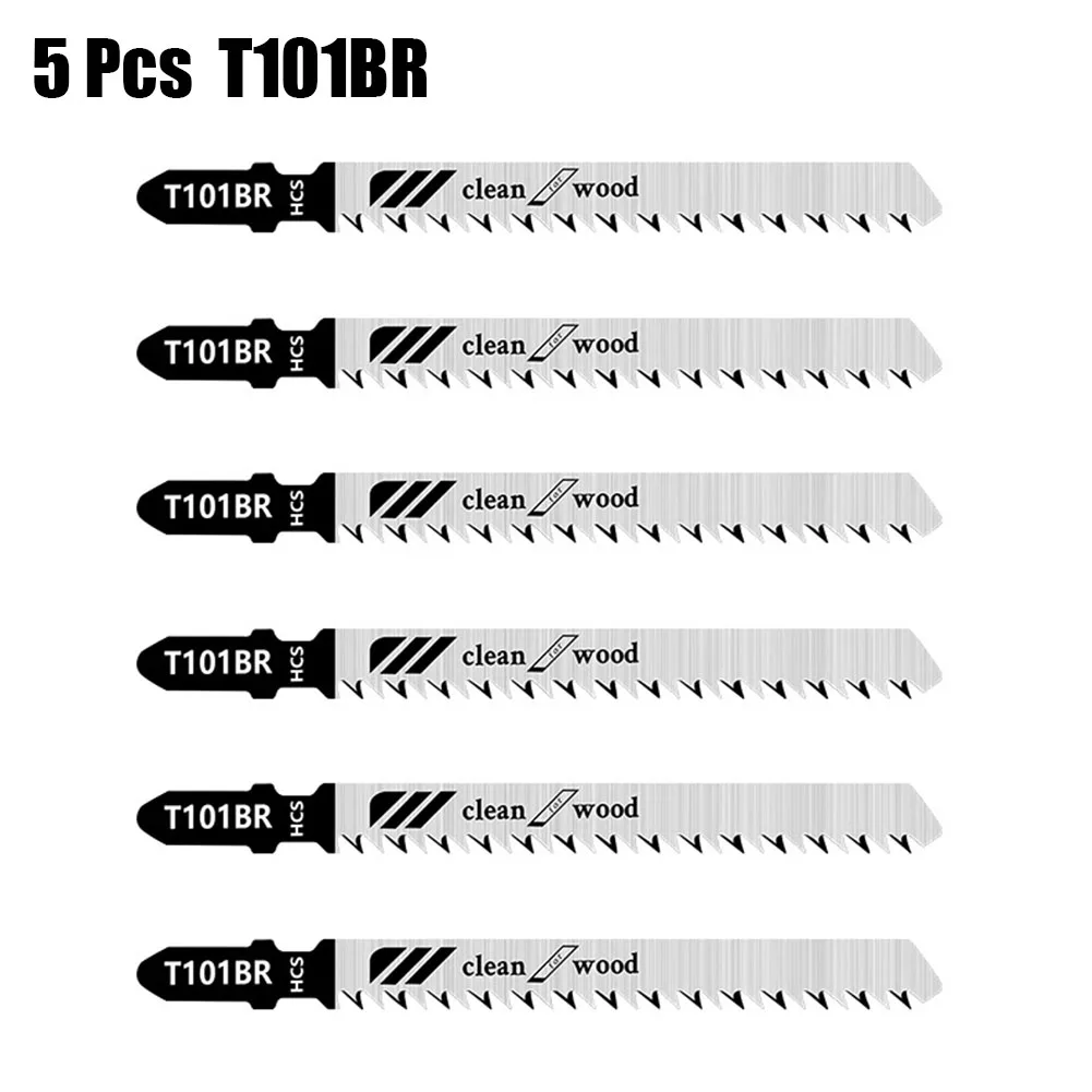 5PCS T101BR Jigsaw Blades 100mm Woodworking Tools Accessories Down Cutting Fits Power Tool For Plywood Parts Plasic Cutting HCS