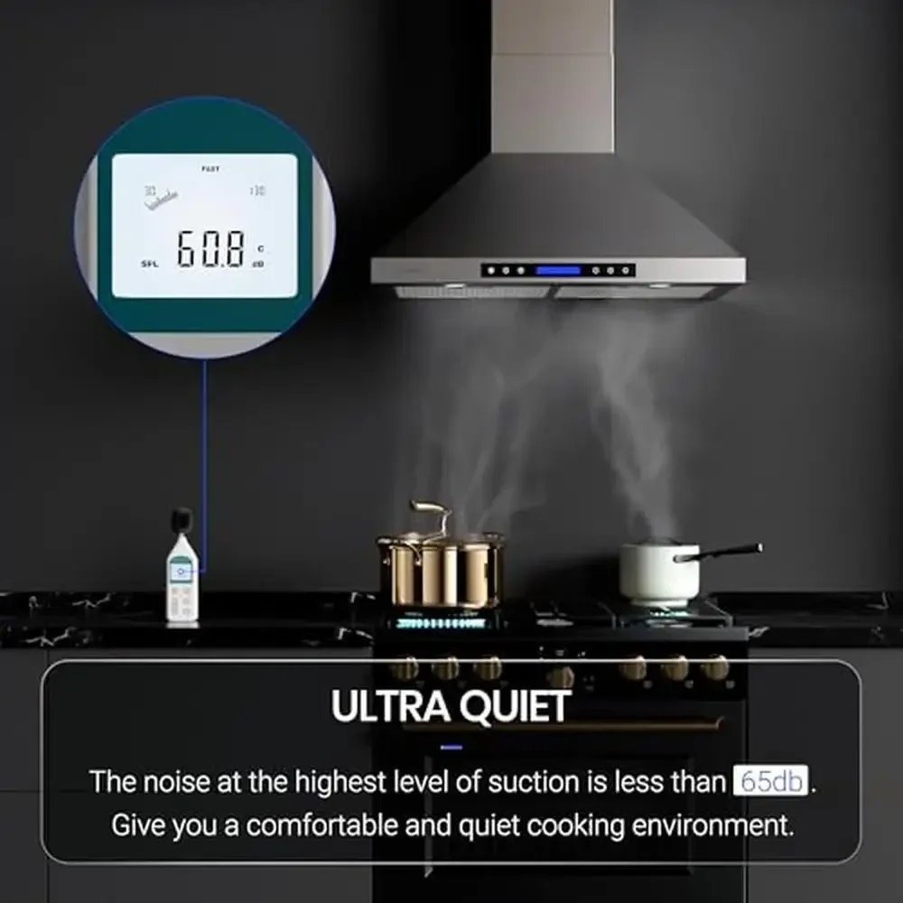 36 Inch Stainless Steel Wall Mount Range Hood 780CFM 4-Speed Touch Panel Adjustable Timer Remote Control Dishwasher-Safe Filters 3