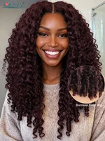 Perruques frontales en dentelle HD 13x6 en cheveux humains, rouge bordeaux, bouclées birmanes avec pointes spirales, pré-épilées, épaisses 1