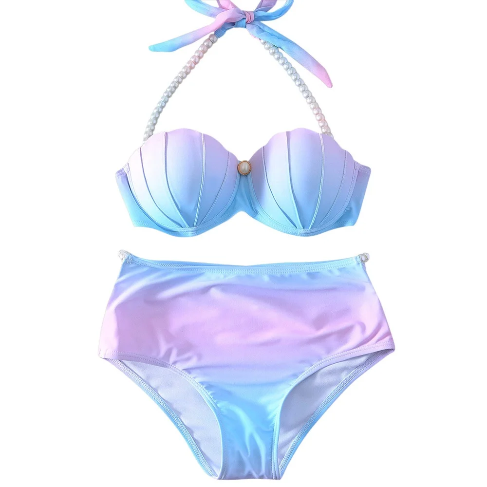 Women Sexy Mermaid Swimwear Gradient Purple Shell Beach Wear