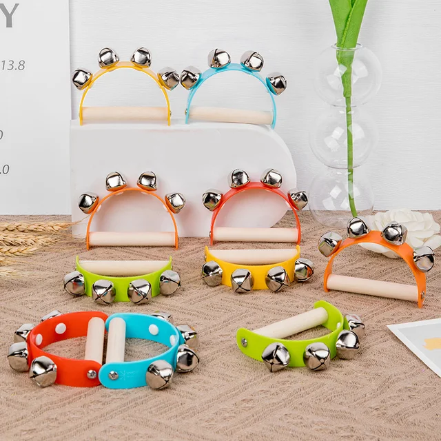 Wooden Half Round Hand Ringing Bell Children Musical Orff Instruments Clapper Handle Educational Fun Toys Infant Teaching Aids 2