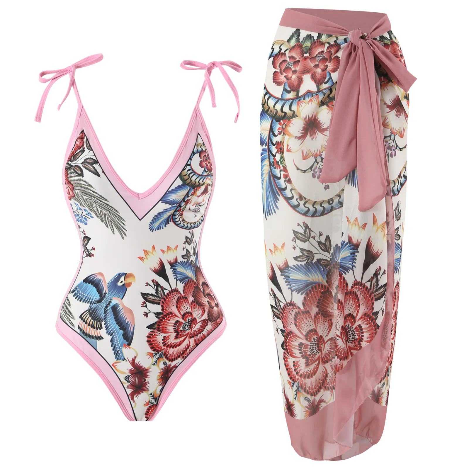 Summer Vintage Swimsuit One Piece with Skirt Women Swimwear Printed Bathing Suit Summer 2023 Beachwear Bath Suit Swim Suit