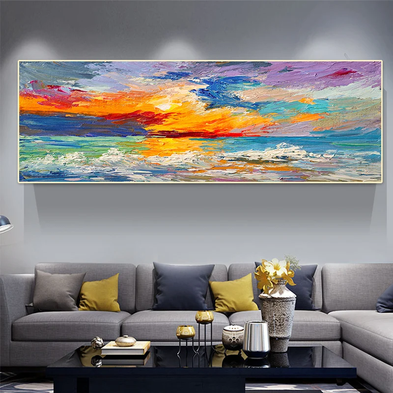

Bright Color Abstract Seascape Knife Painting Posters Decorativos Wall Art Pictures Modern Home Decor Giclee Printing Prints