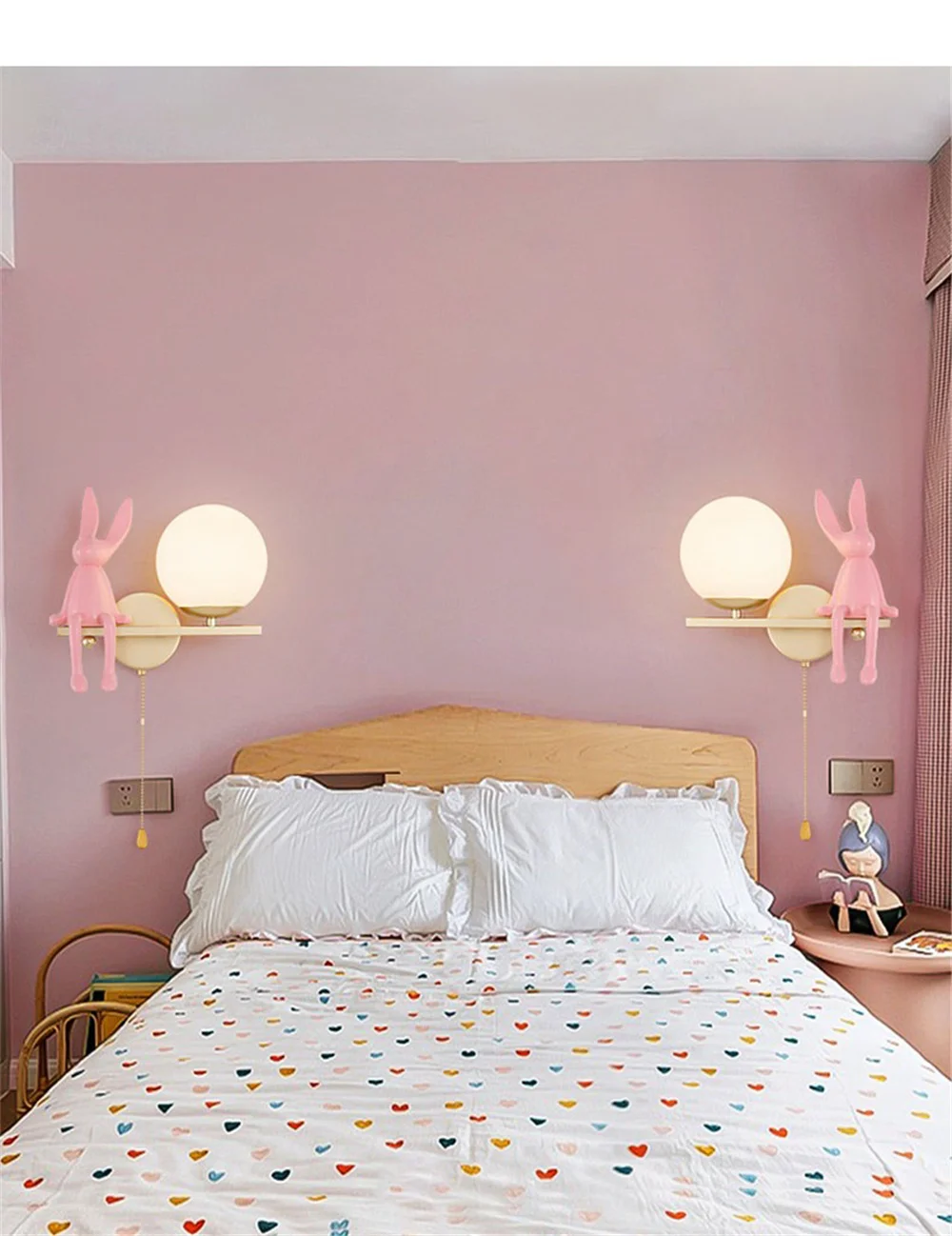 Description Picture 5 of itemCreative Pink Rabbit Kids Led Wall Lamp With Pull Switch E27 Game Room Bedside Sofa Sconces Study Reading Night Light Fixtures