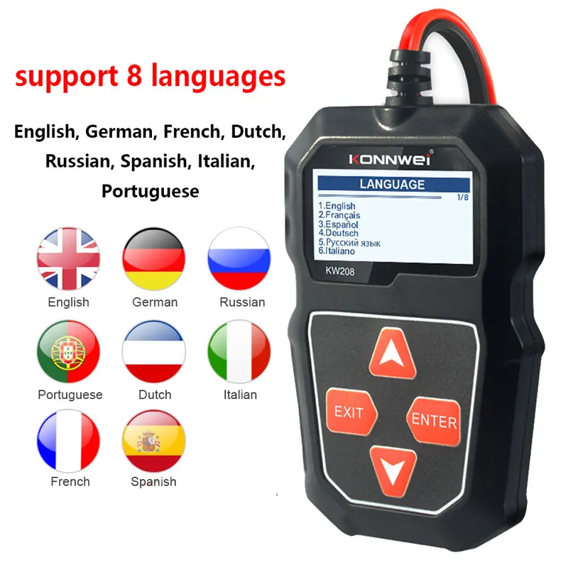 KONNWEI KW208 12V Car Battery Tester Motorcycle 100-2000CCA Cranking Charging Circut Tester Battery Analyzer Lead Acid Battery 3