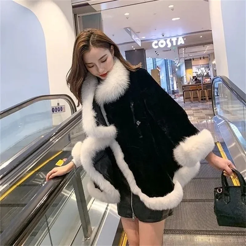 2024 Autumn/Winter New Loose Imitation Mink Fur Coat Women's Thickened Fur Cloak Shawl Slimming Coat Cloak Solid Color Commuter