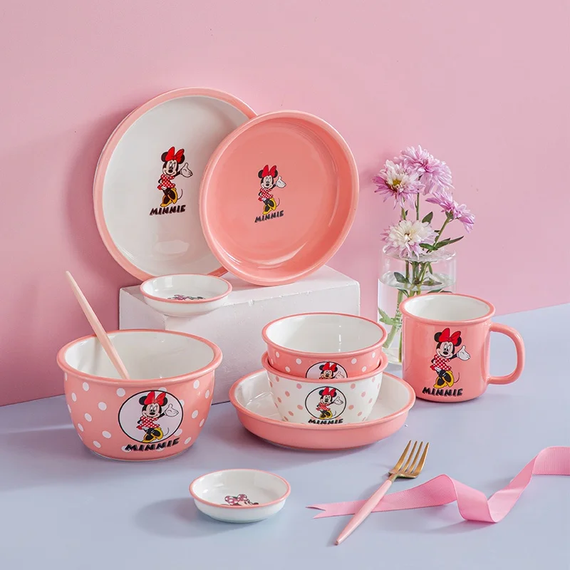 

Disney Authentic Minnie Tableware Bowl Household Ceramic Plate Set 2022 New Children's Steaming Egg Bowl Cute
