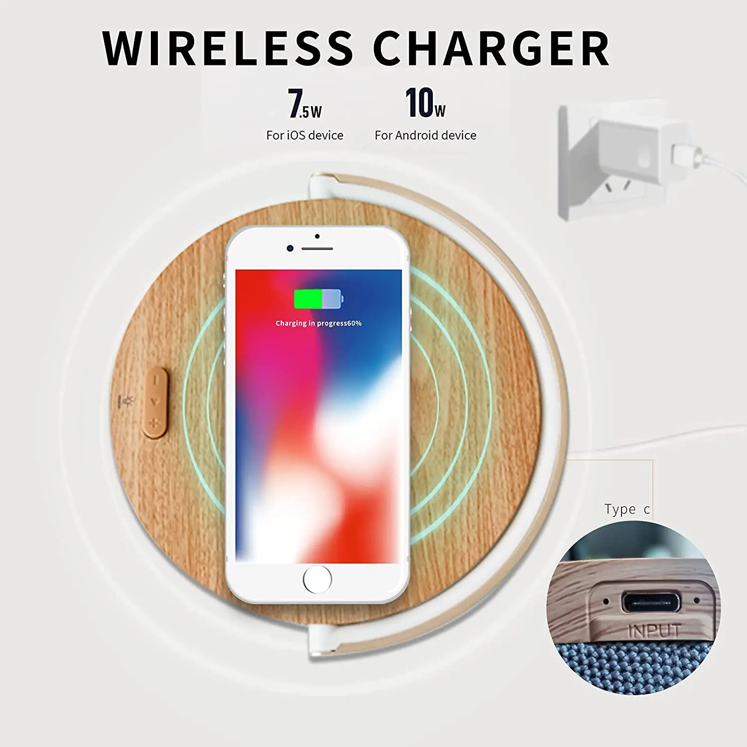 bluetooth speaker S21 Pro Wood Wireless Chargers LED Lamp Bluetooth Speaker 15W High Power Fast Charging for IPhone 14 Easy Touch Wireless Charge