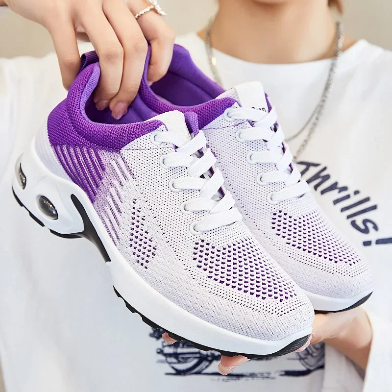 Women Shoes Running Shoes Ladies Breathable Sneakers Summer Light Mesh Air Cushion Sports Shoes Outdoor Lace Up Training