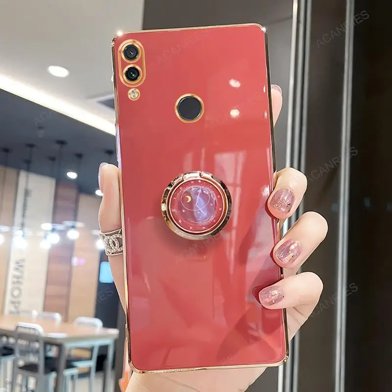 Elegant Plating Ring Holder Stand Case - Soft Silicone Back Cover