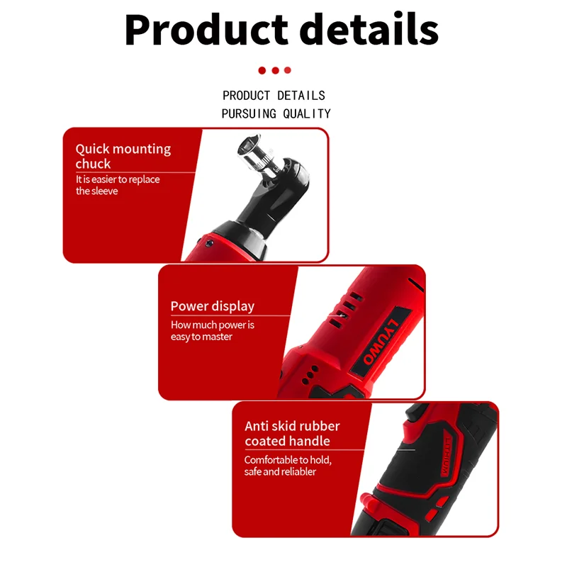 LYUWO 12V Cordless Right Angle Electric Wrench 45NM 3/8 Inch Ratchet Wrench Disassembly Nut Car Maintenance Tool With 4 Sockets 5