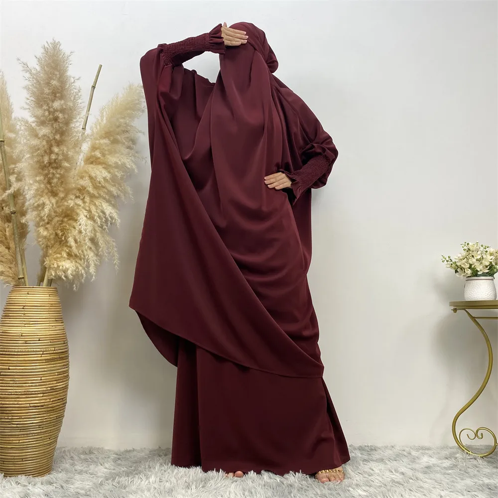 Conjunto de moda musulmana para mujer, bata de dos piezas, manga larga, ropa islámica, Dubai, Arabia Saudita, Turquía, color sólido, vestido elegante